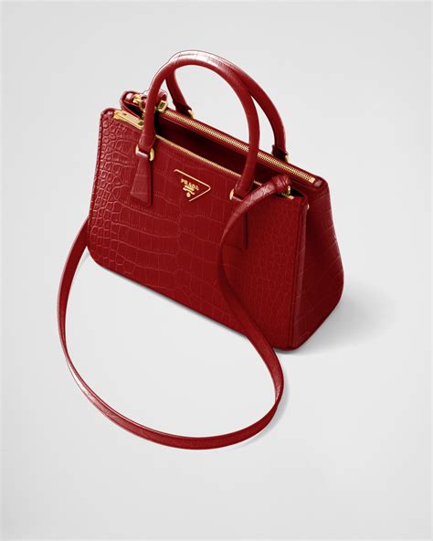 Fiery Red Small Prada Galleria Crocodile Leather Bag .